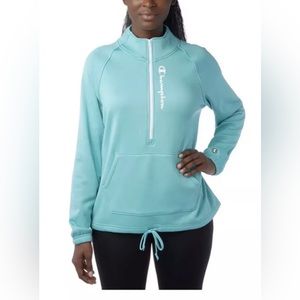 Champion Sweatshirt Teal Pullover 1/4 Zip Waist Drawstring Womens Size Medium